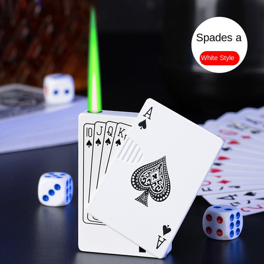 Poker Flush Lighter With Money Checker Light Refillable Windproof Green Flame Lighter