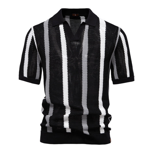 Breathable Hollow Men's Short-sleeved Polo Shirt Sweater