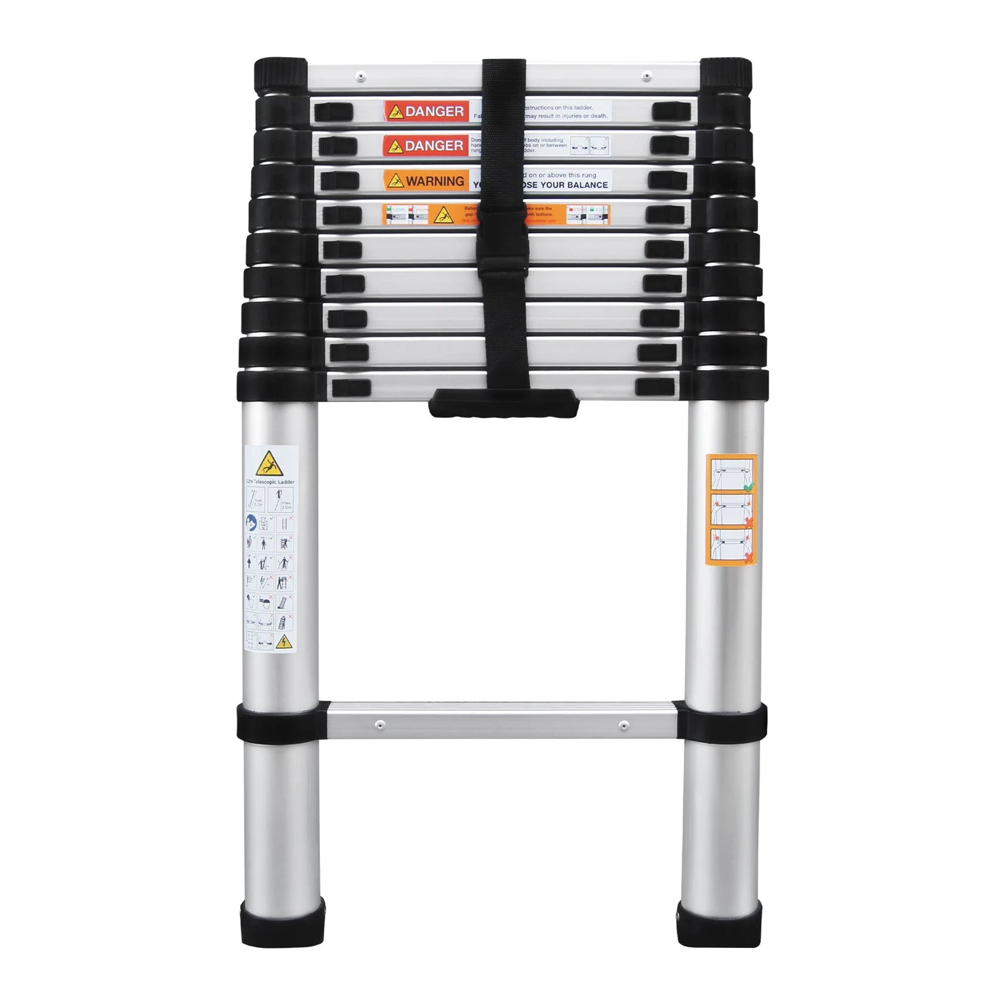New 3.2M Telescoping Ladder, 10.5ft Stainless Steel Extension Anti-Slip Rubber Feet Portable Multi-Purpose Collapsible Ladder