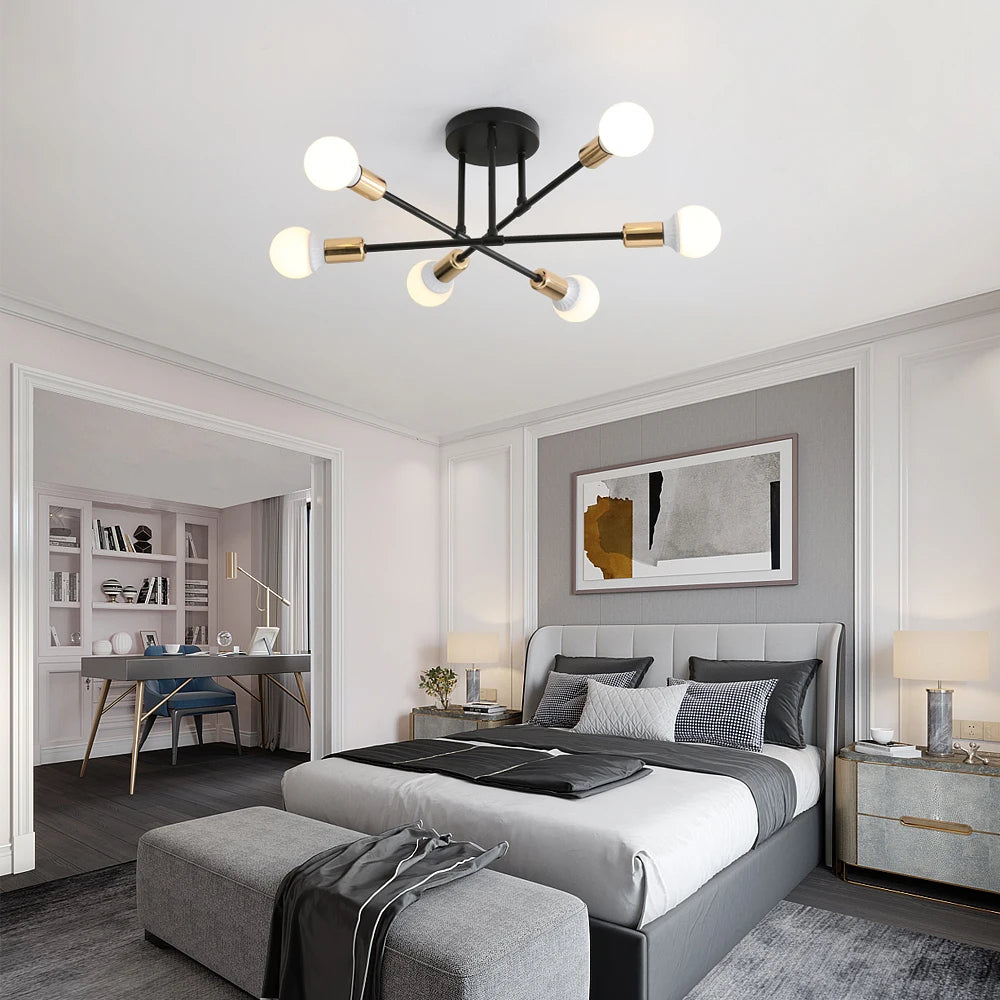 Vintage Industrial Ceiling Lamp for Living Room and Bedroom,Modern Lamps 6 Lights,E27 Base for Kitchen (Without Bulb)