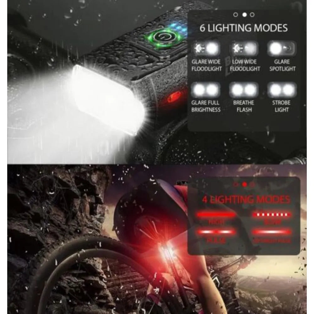 Mountain Bike Lights USB Rechargeable Bicycle T6 LED Torch Front Rear Lamp Set