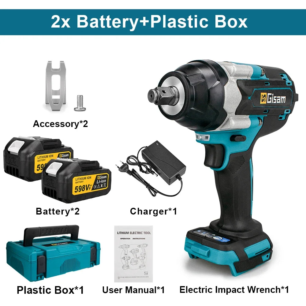 Gisam Torque Brushless Electric Impact Wrench 1/2 inch Impact Gun Cordless Wrench Power Tool For Makita 18V Battery Pin