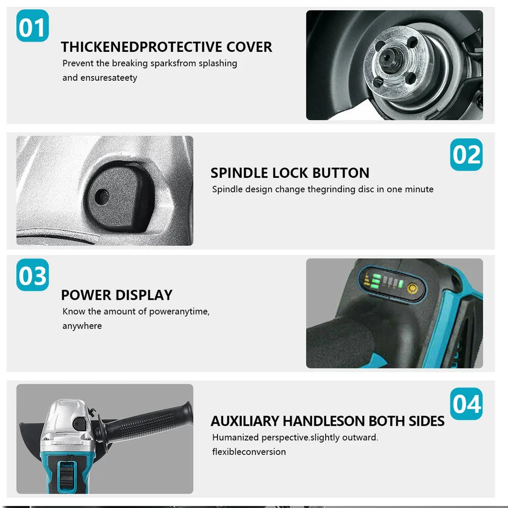 125MM Brushless Electric Angle Grinder Variable Speed M14 Cutting Power Tool for Makita 18v Battery