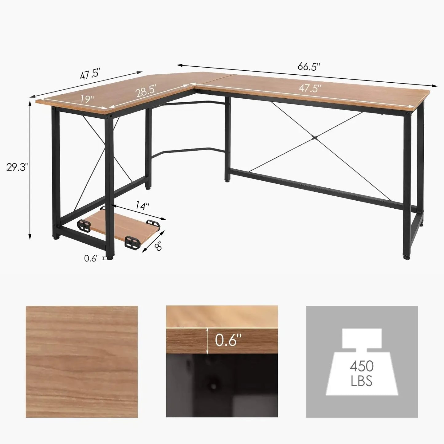 Homfa 66"(176cm) L Shape Desk Computer Gaming Laptop Desk Home Office Corner Workstation Table Study Desk 190cm x 120cm x 75cm