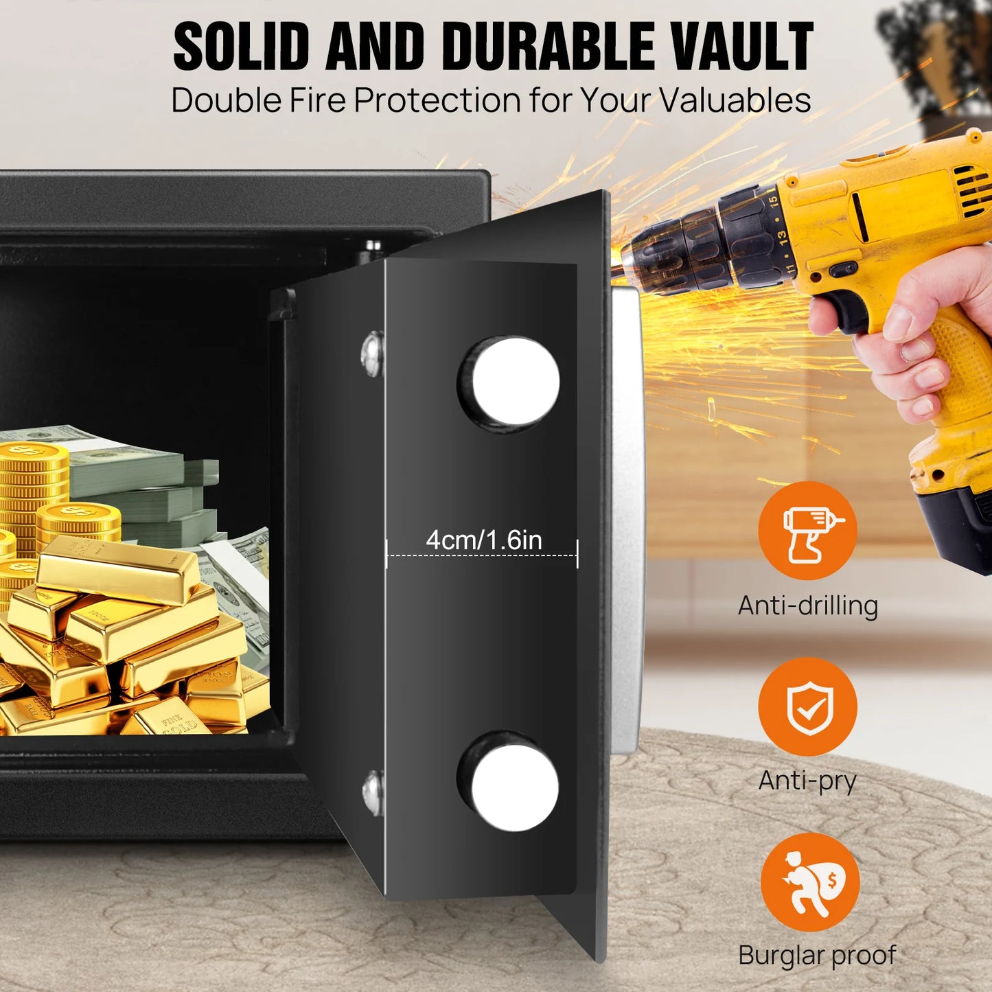Digital Steel Electronic Security Commercial Digital Safe Security Box, Wall Mounted with 2 Keys for Home Office Safe Box,4.6L