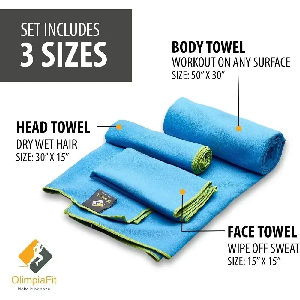 Quick Dry Towel 3 Size Pack of Lightweight Microfiber Travel Towels w/Bag Fast Drying Towel Set for Camping Beach Gym