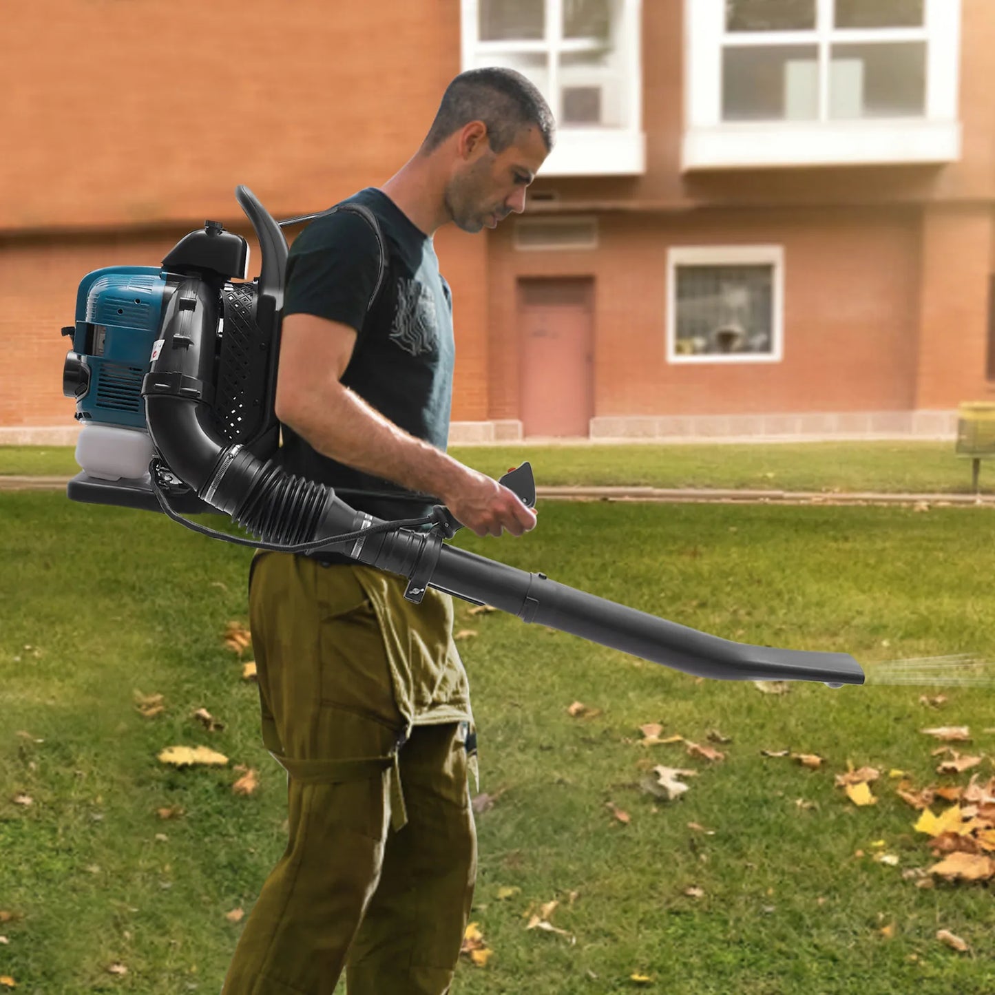 75.6CC  Backpack Leaf Blower, 4 Stroke Gas Powered Leaf Blower, with 498ft ³/s Powerful Blowing, 1.9L Large Fuel Tank