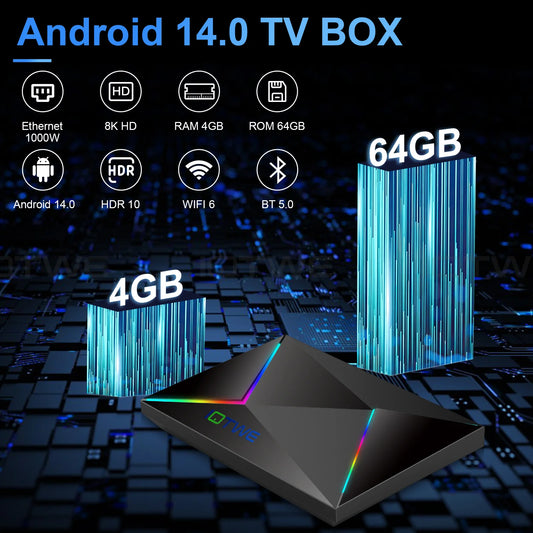 New Smart TV BOX Android 14.0 WIFI6 64GB 4GB HDMI Media Player Octa Core Buletooth 5.0