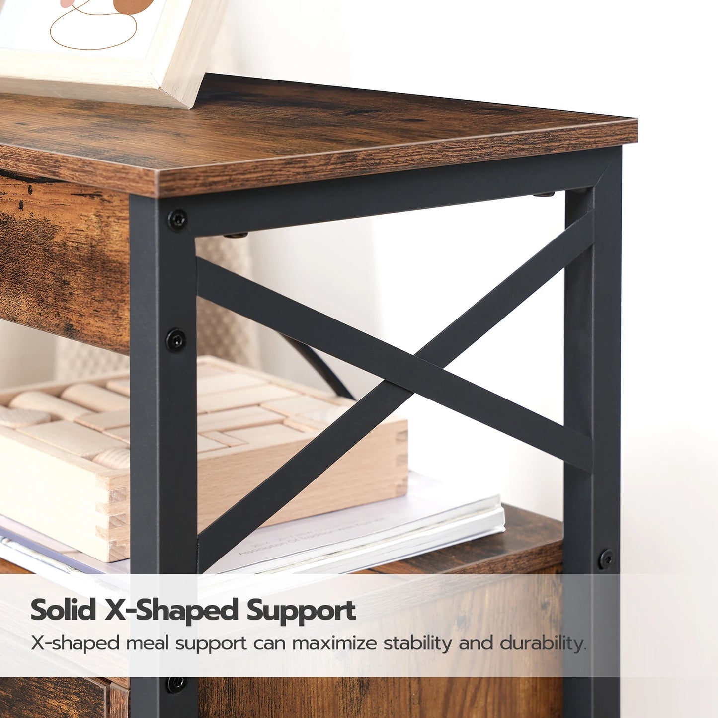 Bedside Table with Charging Station Side Table with 2 USB Ports and 2 AC Outlets Bed Side Table with 2 Flip-Down Compartments