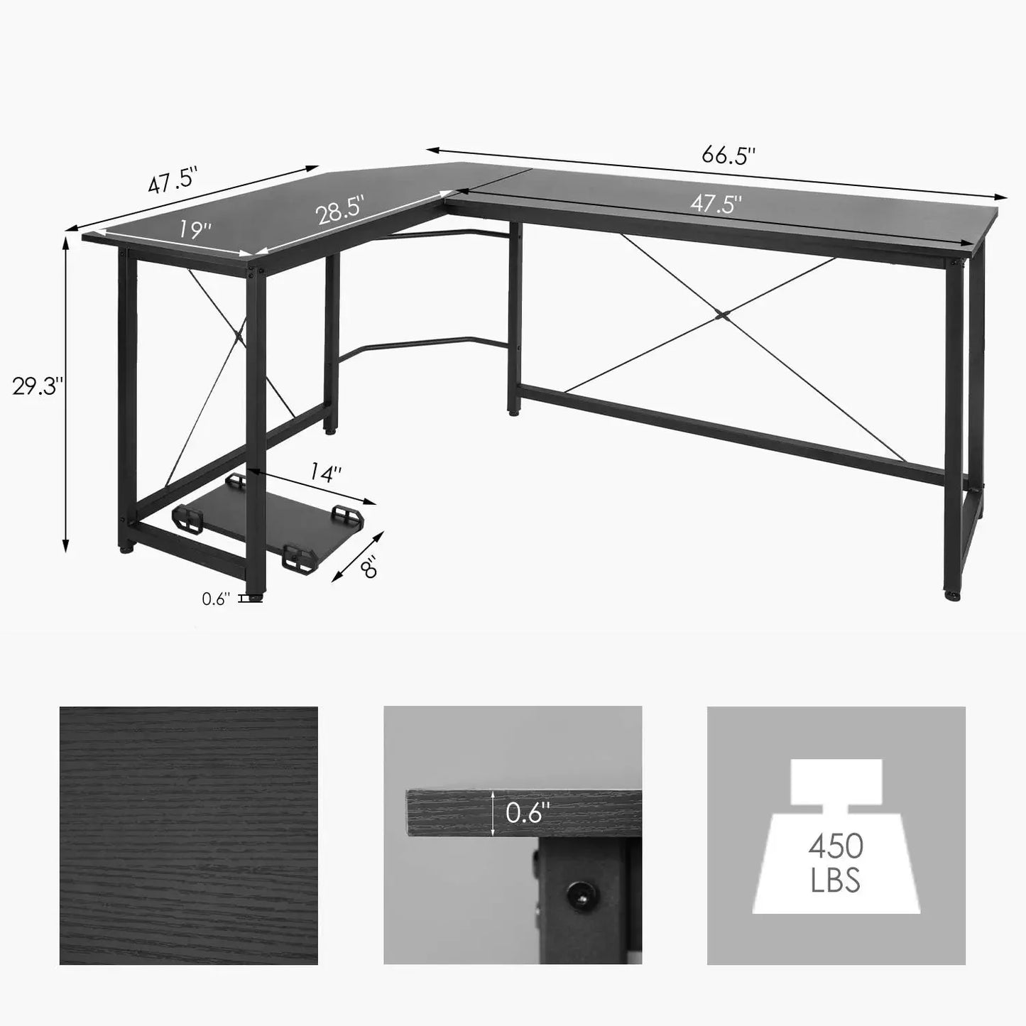 Homfa 66"(176cm) L Shape Desk Computer Gaming Laptop Desk Home Office Corner Workstation Table Study Desk 190cm x 120cm x 75cm
