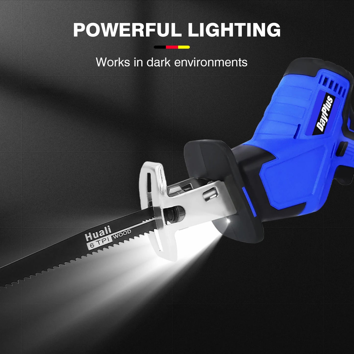 DayPlus Brushless Reciprocating Saw 21V Electric Cordless Reciprocating Saw for Cutting Wood and metal With Battery & 4 Saw Blades