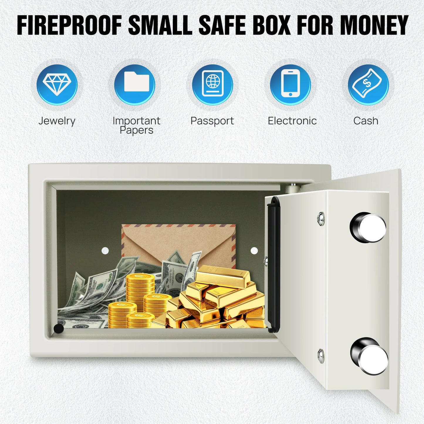 Digital Steel Electronic Security Commercial Digital Safe Security Box, Wall Mounted with 2 Keys for Home Office Safe Box,4.6L