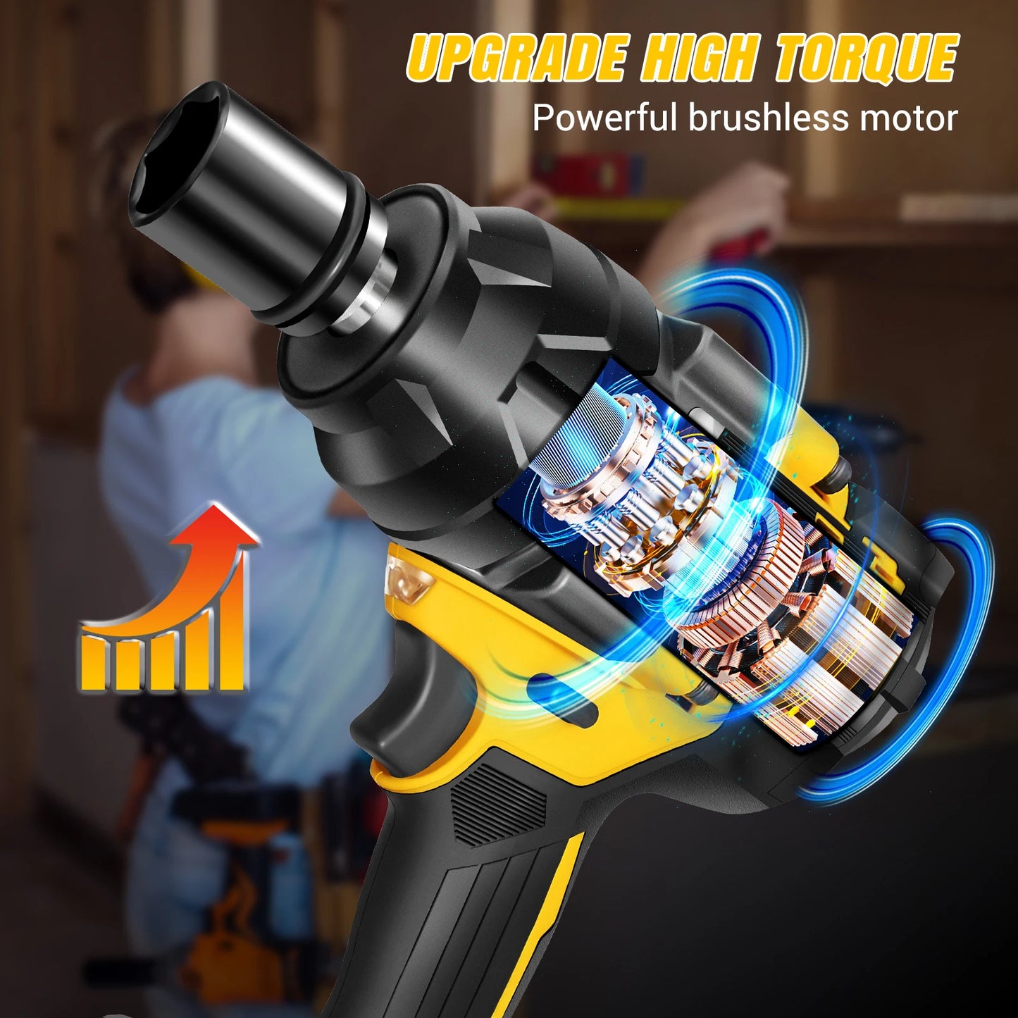 High Torque Impact Wrench Electric Cordless Driver Car Repair Wheel Nut Gun Set With Battery