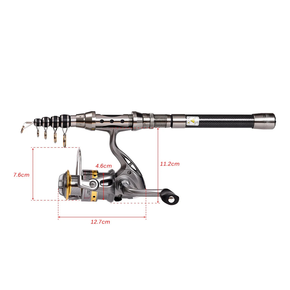 Telescopic Fishing Rod and Reel Combo Full Kit Organizer Pole Set with Fishing Line Lures Hooks Jig Head Fishing Carrier Bag