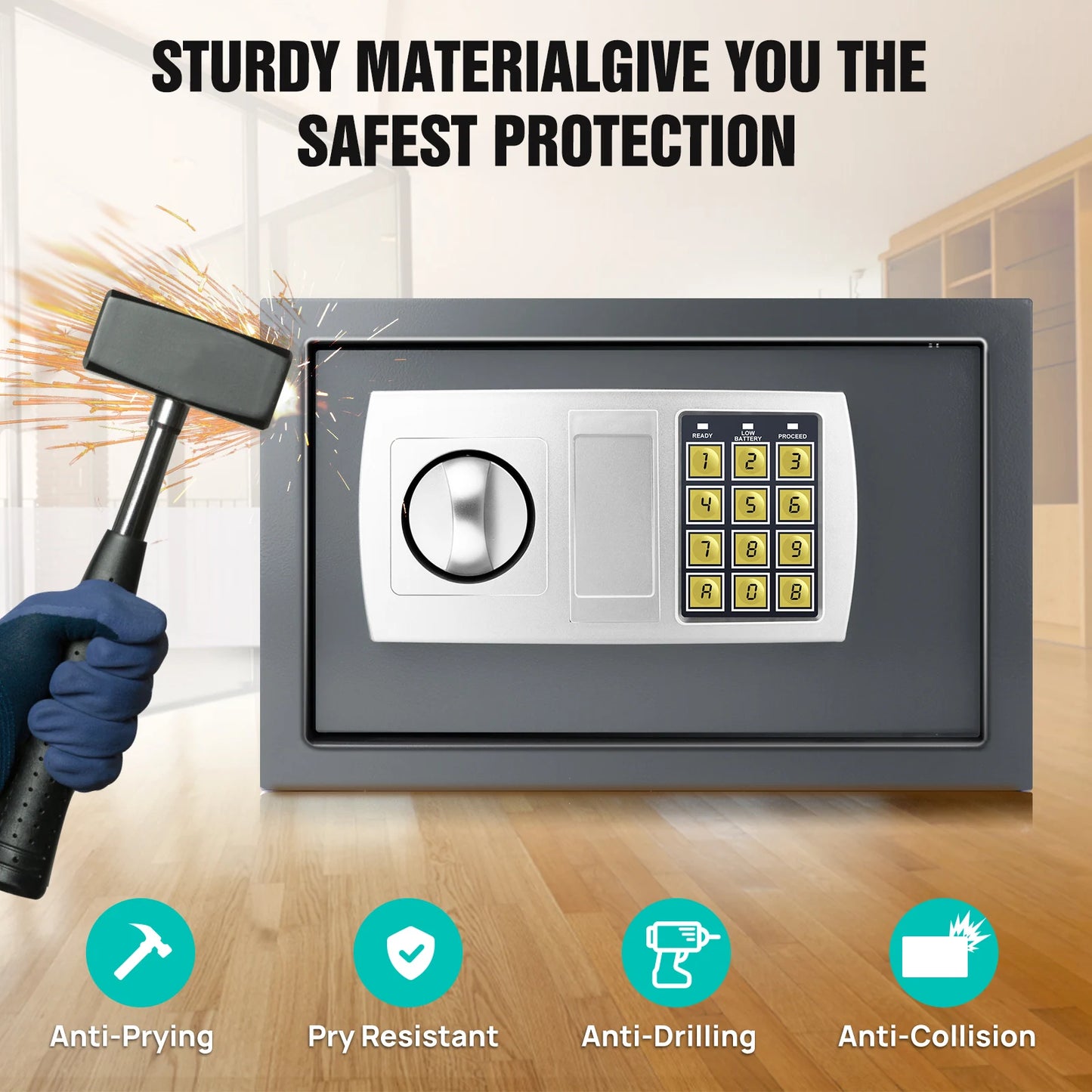 Digital Steel Electronic Security Commercial Digital Safe Security Box, Wall Mounted with 2 Keys for Home Office Safe Box,4.6L