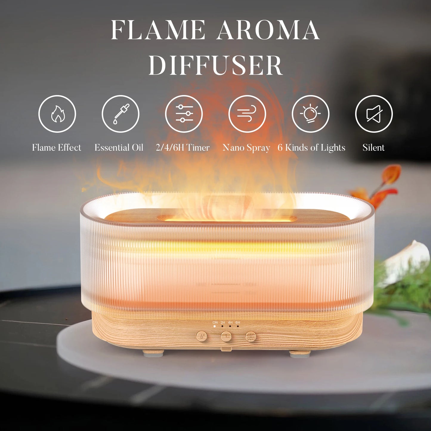 Sejoy Flame Aromatic Aroma Diffuser 300ml USB Household Air Humidifier With Cool Mist Colorful Desktop Purifier Bedroom