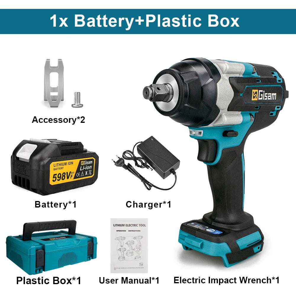 Gisam Torque Brushless Electric Impact Wrench 1/2 inch Impact Gun Cordless Wrench Power Tool For Makita 18V Battery Pin