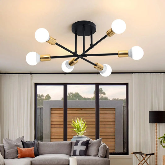 Vintage Industrial Ceiling Lamp for Living Room and Bedroom,Modern Lamps 6 Lights,E27 Base for Kitchen (Without Bulb)