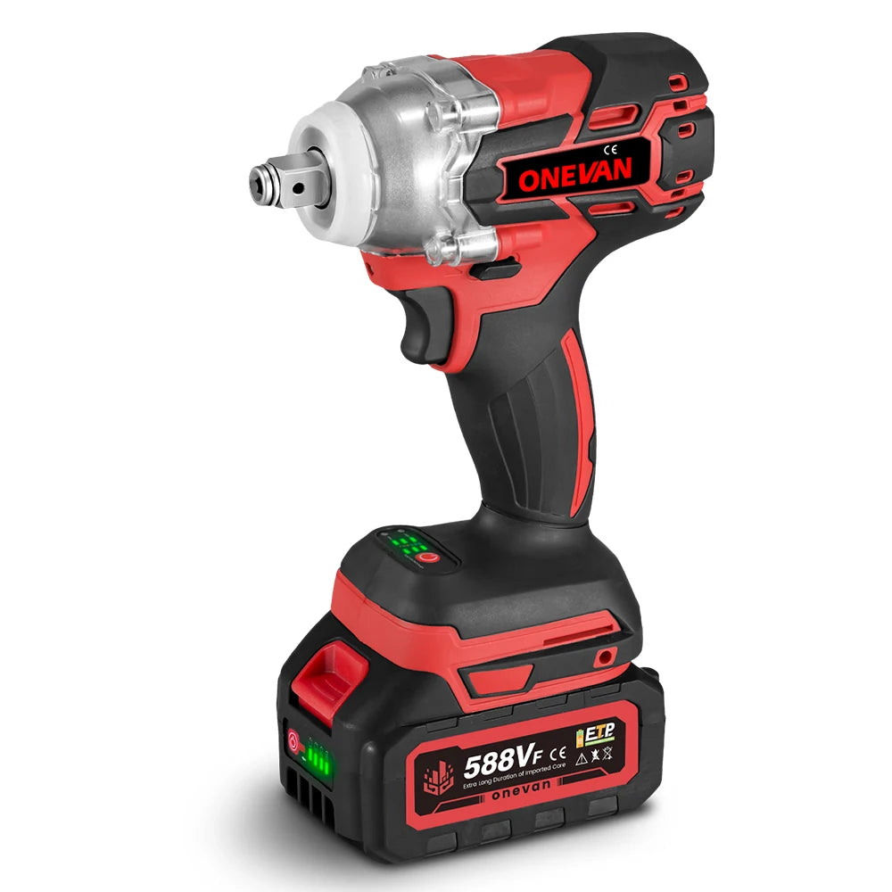 ONEVAN 1/2inch 520N.M Brushless Electric Wrench Cordless Torque Impact Wrench Car Repair Power Tool Set for 21V 18V Battery