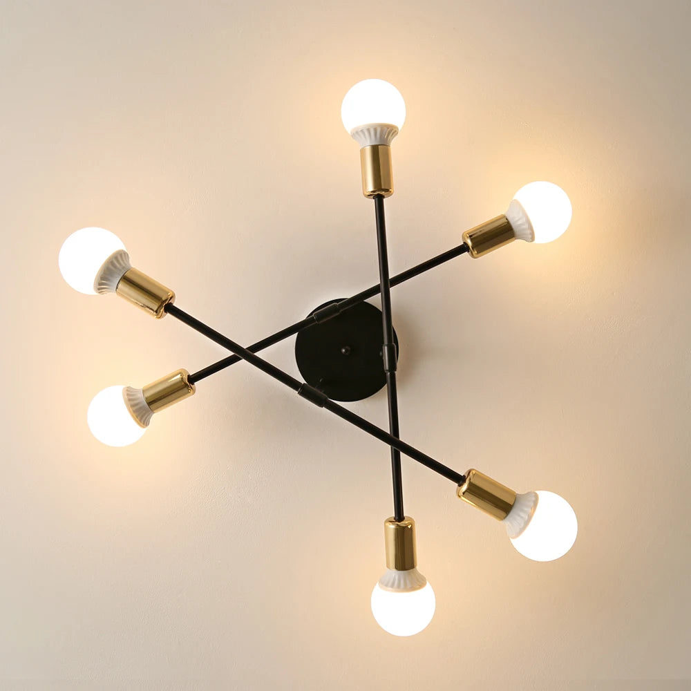 Vintage Industrial Ceiling Lamp for Living Room and Bedroom,Modern Lamps 6 Lights,E27 Base for Kitchen (Without Bulb)