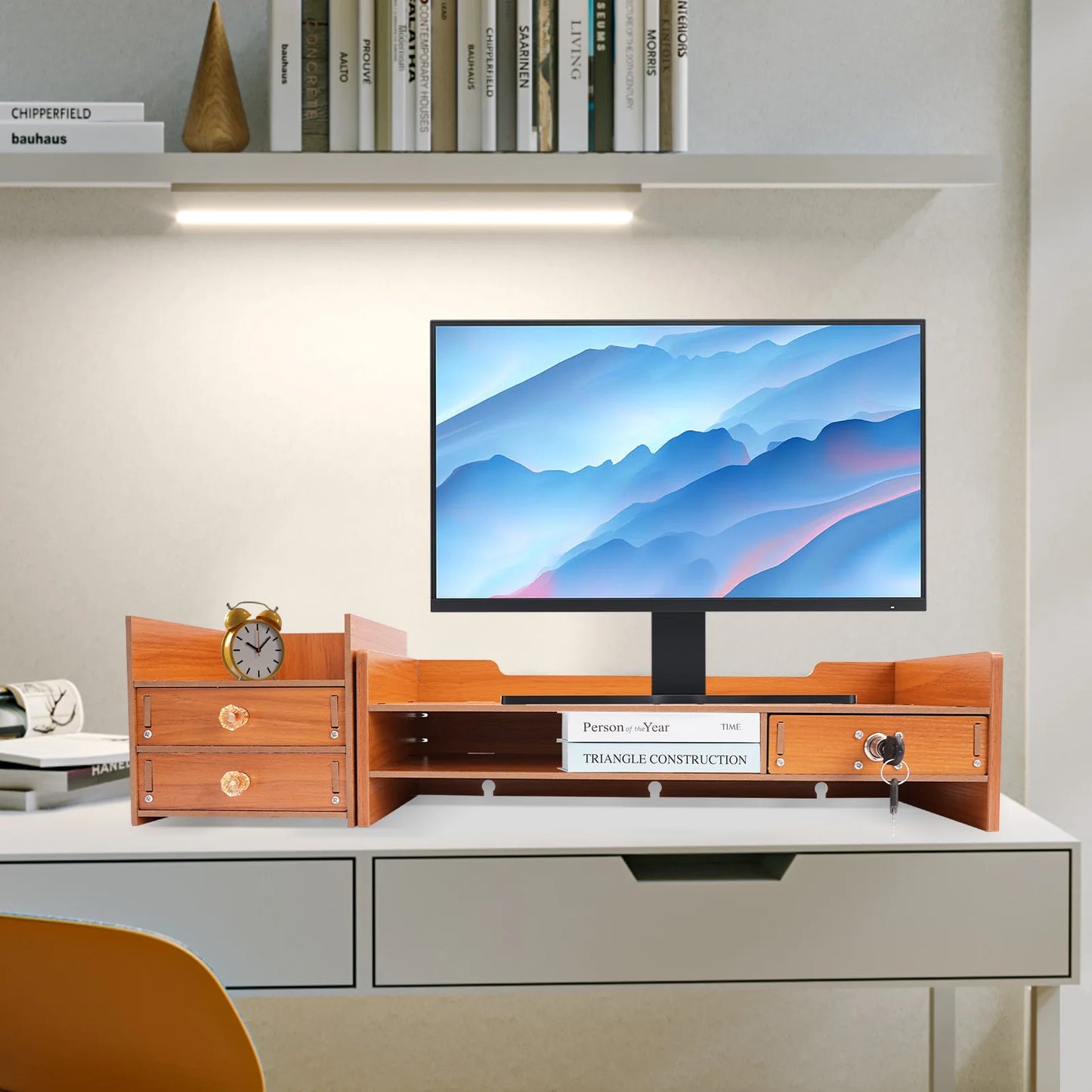 Monitor Stand Riser Burr-Free Computer Shelves with High-Temperature Pressing Healthy Durable Material for Computers and Books