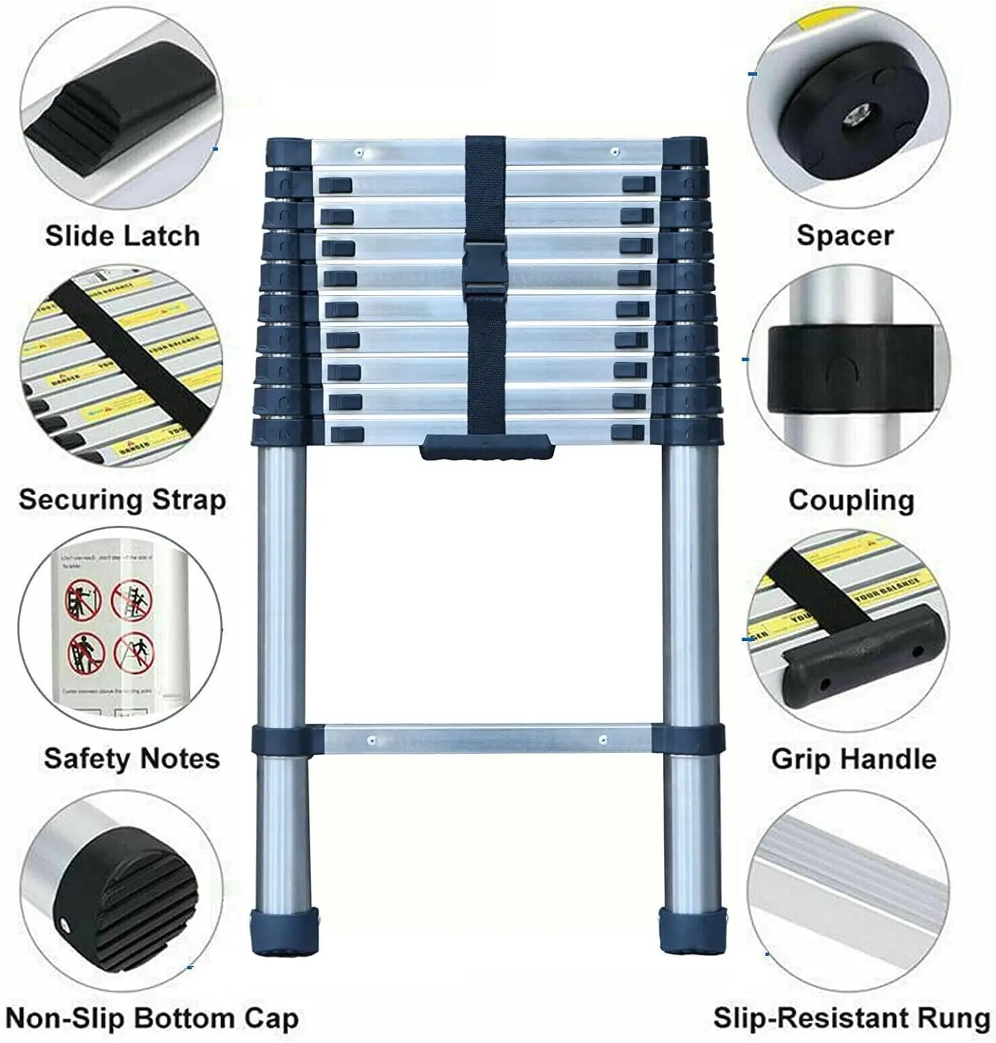 8.5FT/2.6M Multi-Purpose Folding Telescopic Ladder for Decorating Painting Indoor Outdoor,Extendable Portable Loft Ladder 150kg