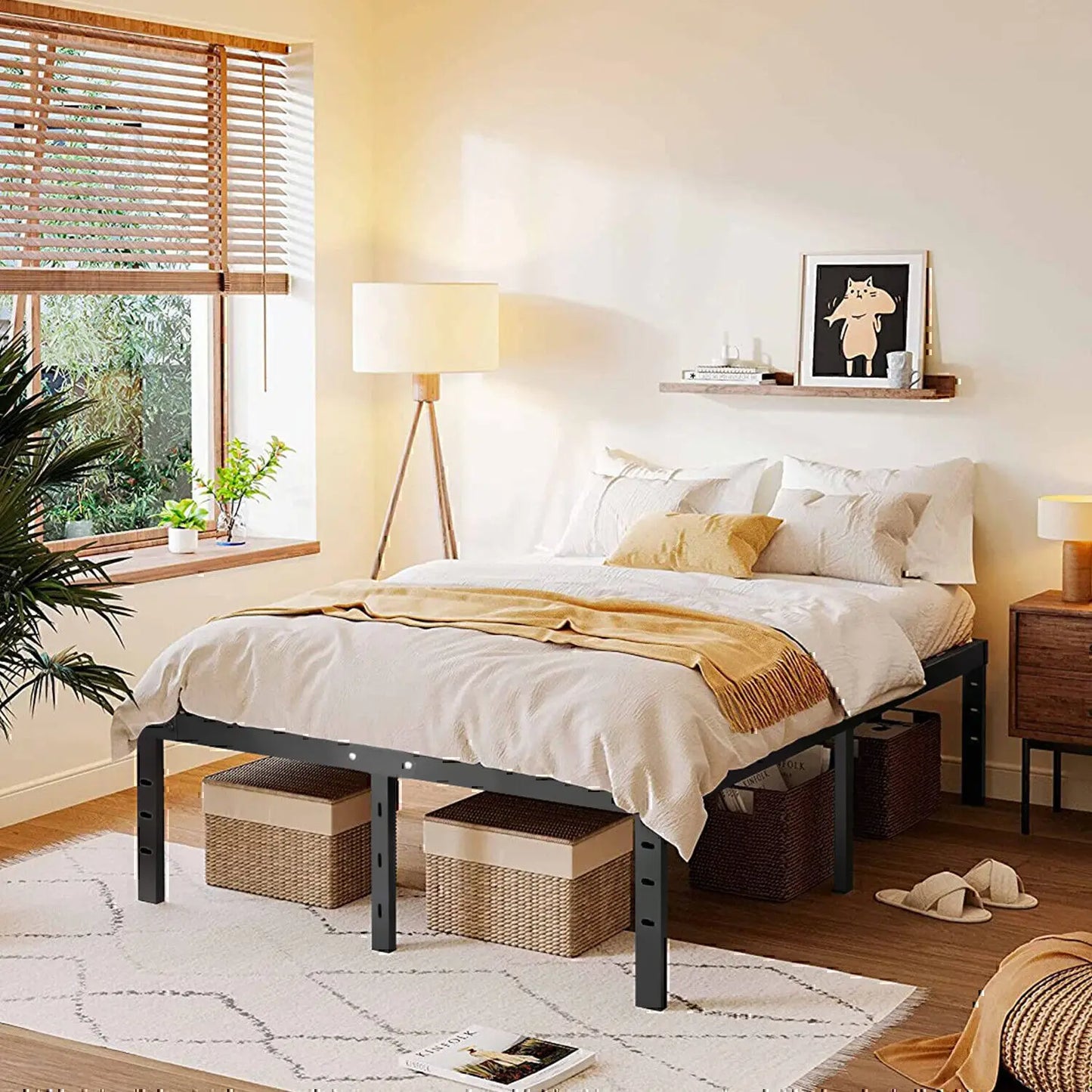 Single/Double/King Bed Frame - Bed 90x190 Cm / 135x190cm,151x190cm-42 Cm Height With Underbed Storage-Metal Platform Bed Frame