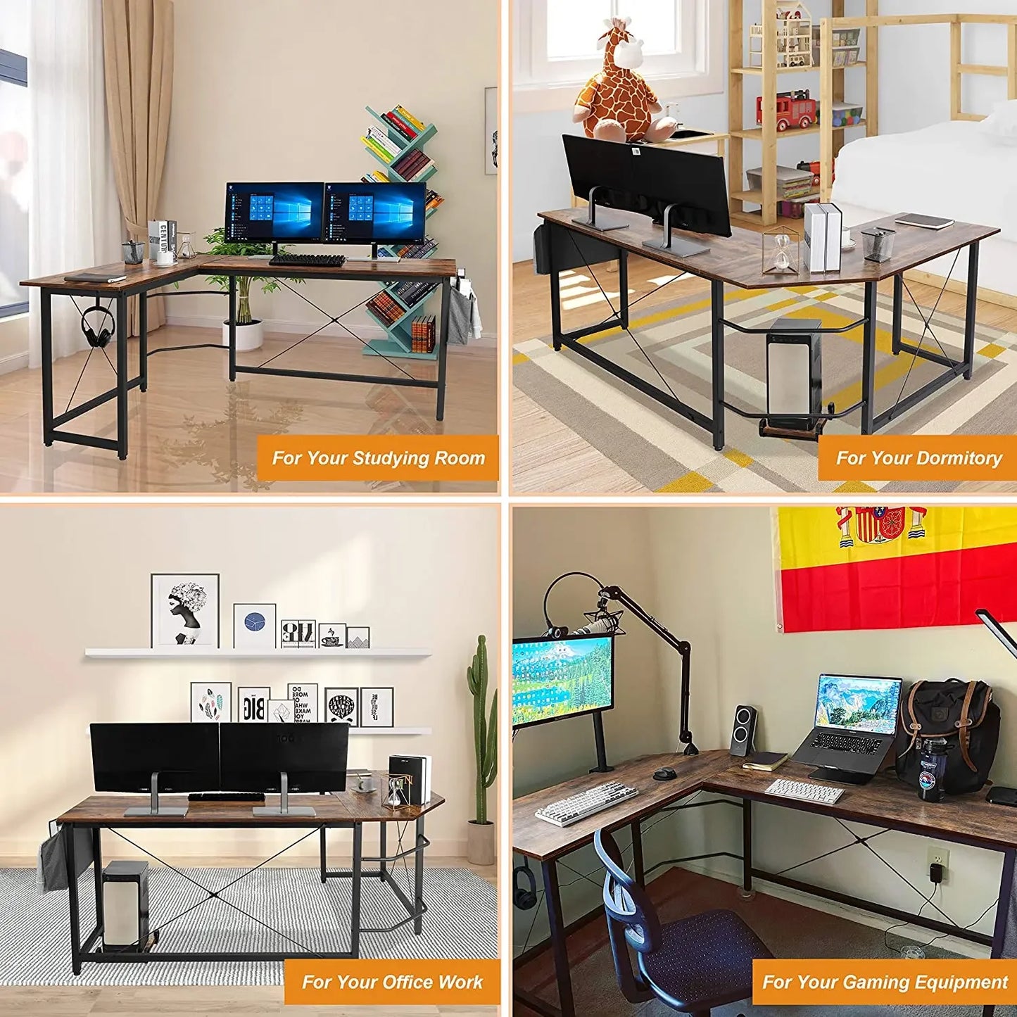 Homfa 66"(176cm) L Shape Desk Computer Gaming Laptop Desk Home Office Corner Workstation Table Study Desk 190cm x 120cm x 75cm
