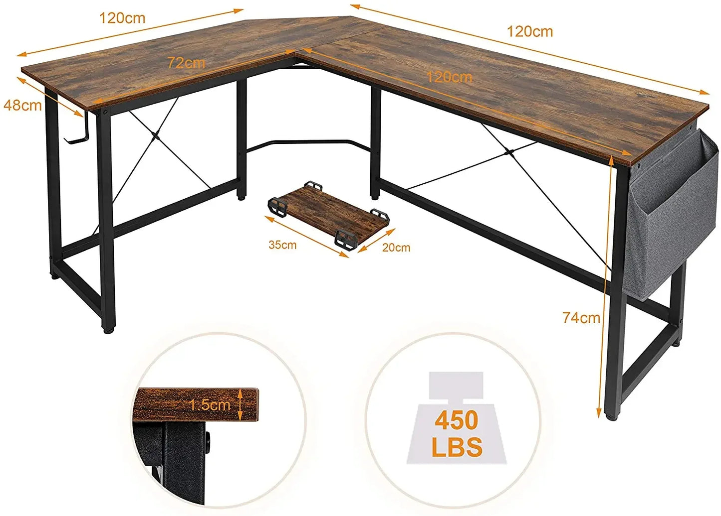 Homfa 66"(176cm) L Shape Desk Computer Gaming Laptop Desk Home Office Corner Workstation Table Study Desk 190cm x 120cm x 75cm
