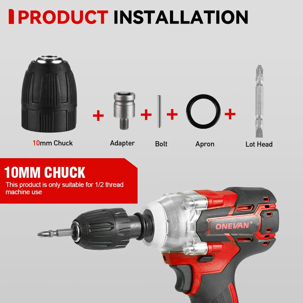 ONEVAN 1/2inch 520N.M Brushless Electric Wrench Cordless Torque Impact Wrench Car Repair Power Tool Set for 21V 18V Battery