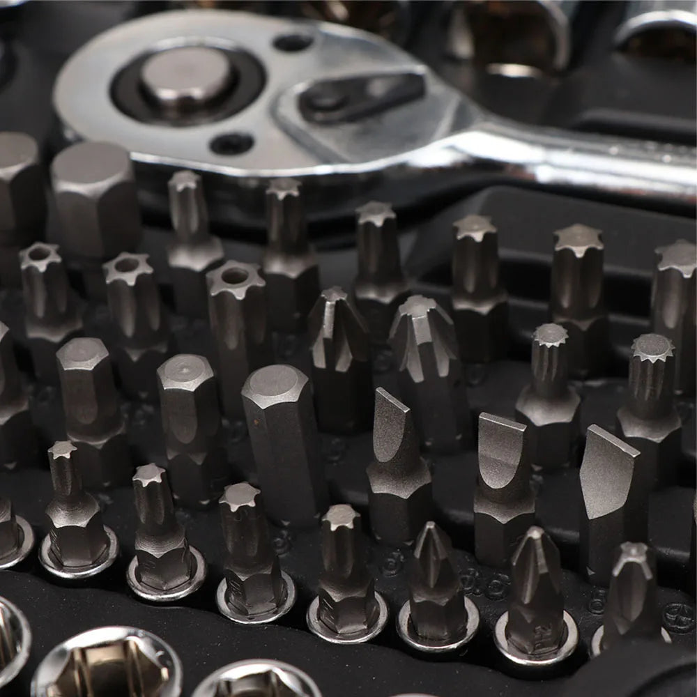 216PCS Professional Tool Box  Socket Set 1/2" 1/4" 3/8" Wrench Tool Home Repair Set with Black Box