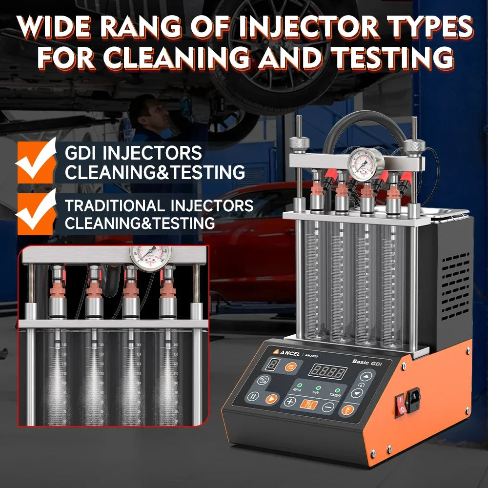 ANCEL ANJ400 GDI Fuel Injector Tester for Car Mortocycle Injector Cleaner Ultrasonic Cleaning Leack Test Diagnostic Tool