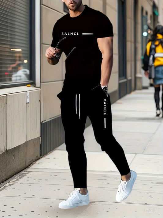 3D digital print Outfit casual fashion short-sleeved T-shirt and long Tracksuit bottoms men's set