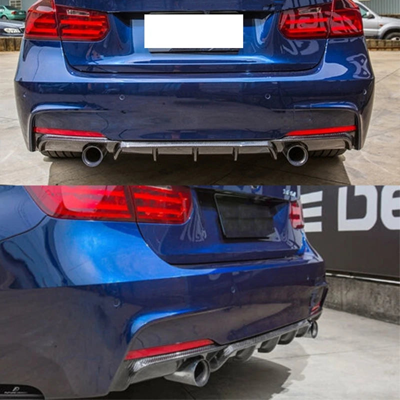 MagicKit Carbon Fiber Style Rear Bumper Diffuser w/ Dual Exhaust for BMW F30 F31 M Sport