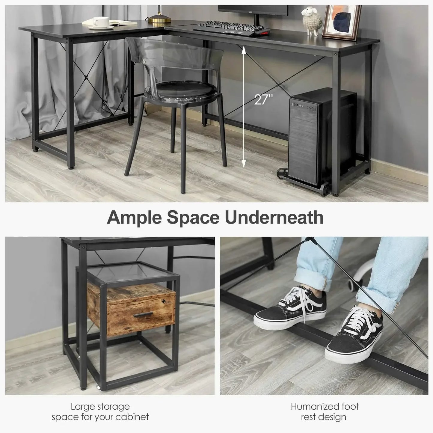 Homfa 66"(176cm) L Shape Desk Computer Gaming Laptop Desk Home Office Corner Workstation Table Study Desk 190cm x 120cm x 75cm