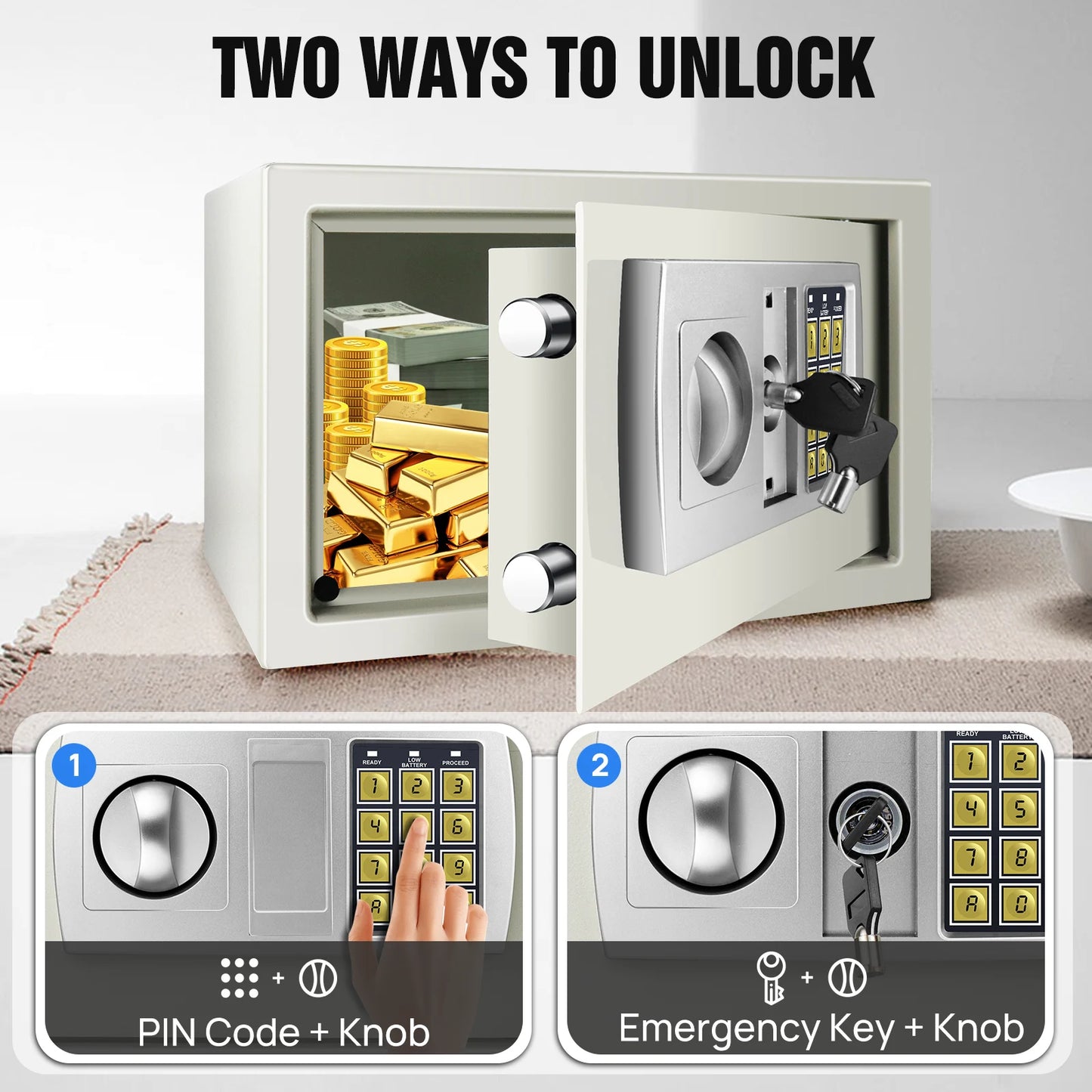 Digital Steel Electronic Security Commercial Digital Safe Security Box, Wall Mounted with 2 Keys for Home Office Safe Box,4.6L