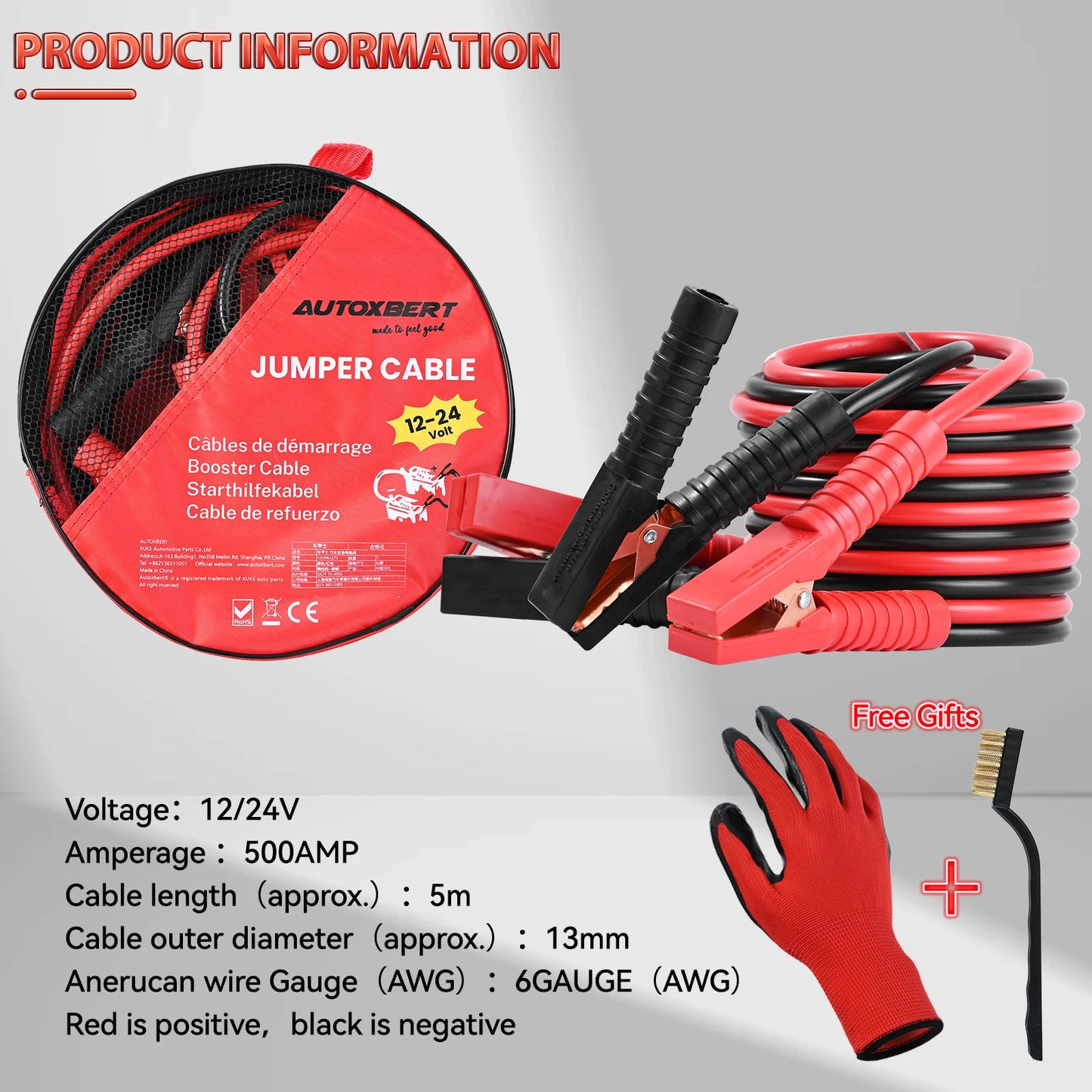 5M Heavy Duty Jump Leads 500AMP Car Van Battery Starter Booster Cables Jumper