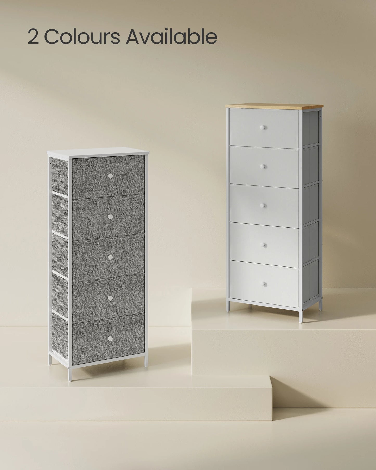 Chest of Drawers Bedroom, Drawer Storage Unit, Dresser with 5 Fabric Drawers, Metal Frame, Tall and Slim, for Closet