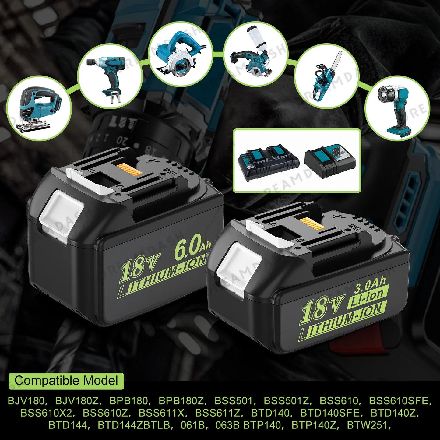 For Makita 18V Power Tools Lithium Battery BL1860 18V 6000mAh For Makita Tools Replace Battery BL1830 18V 3000mAh