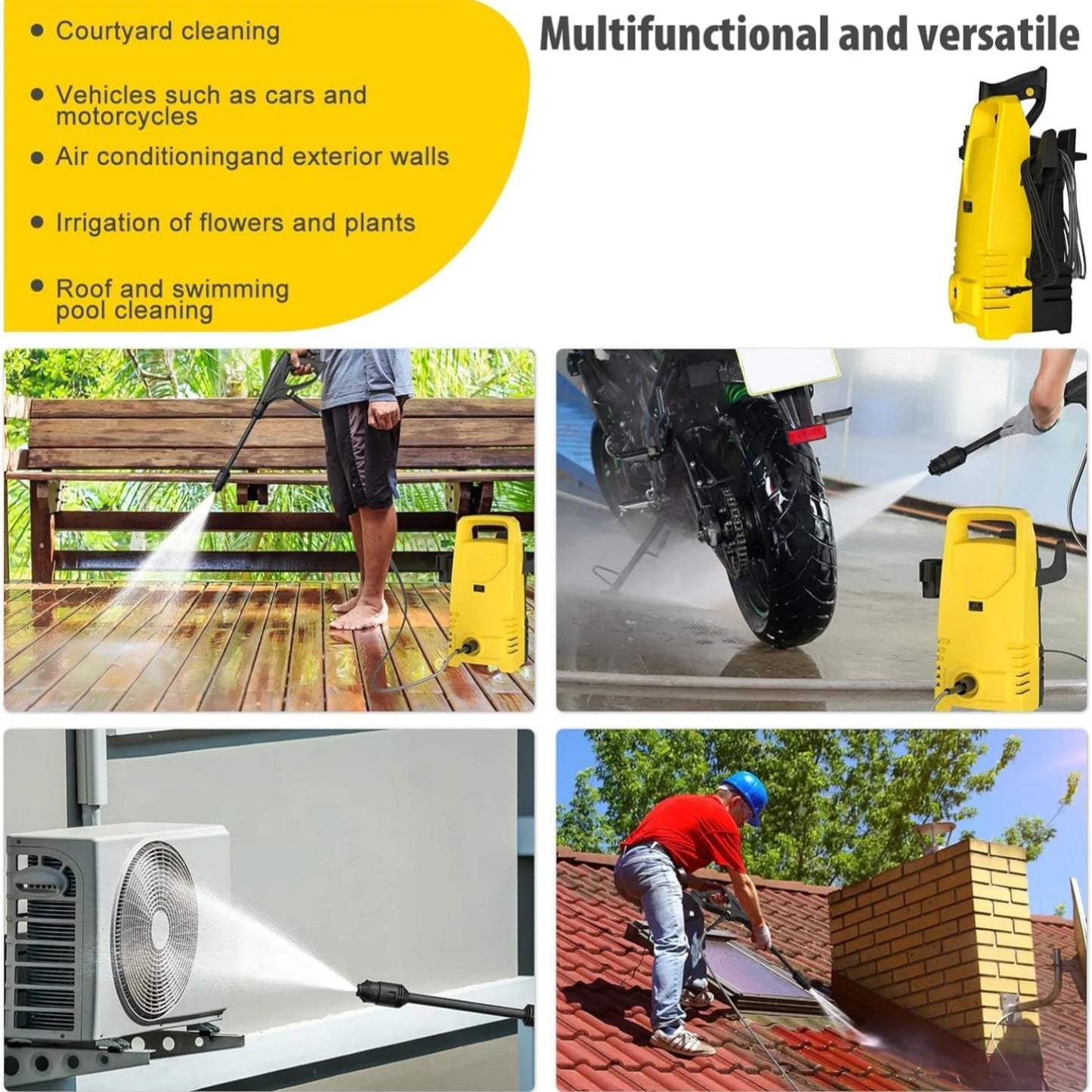 BRIEFNESS Car Wash Gun Electric High Pressure Washer Cleaning Cars with 1-180° Adjustable Nozzle and Detergent Tank