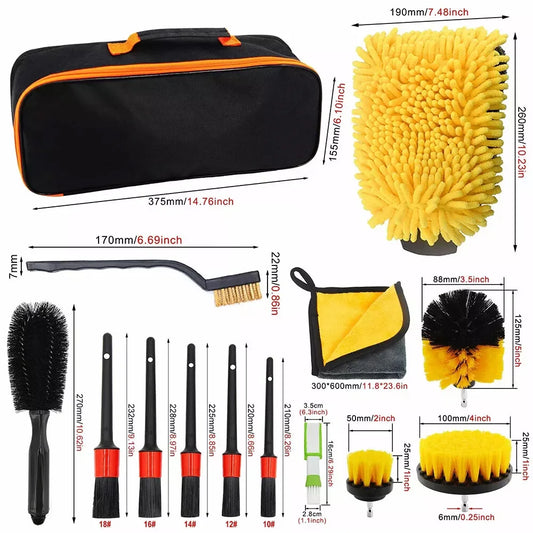 Car Detailing Brush Kit Auto Interior Wheel Gap Drill Cleaning Tool Set