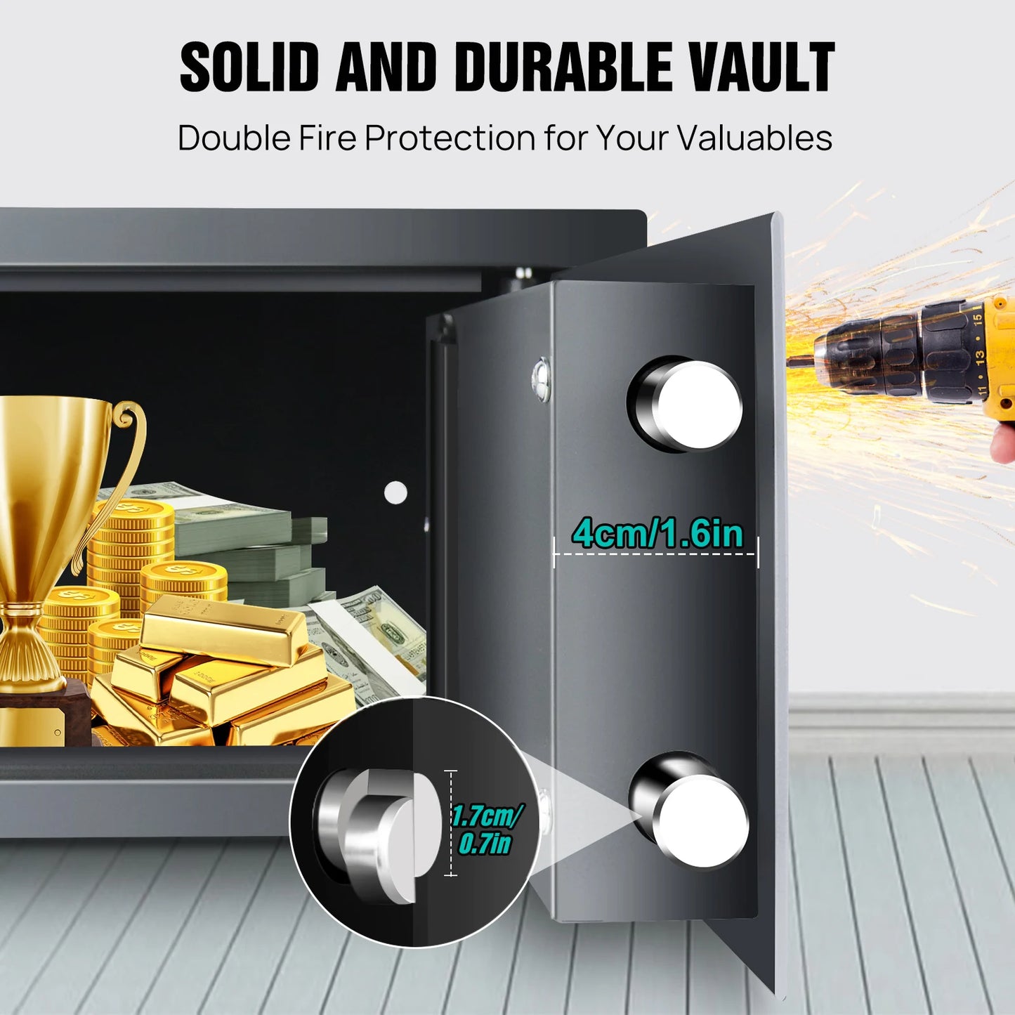 Digital Steel Electronic Security Commercial Digital Safe Security Box, Wall Mounted with 2 Keys for Home Office Safe Box,4.6L