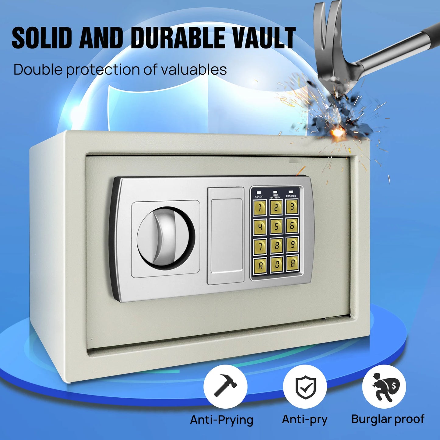 Digital Steel Electronic Security Commercial Digital Safe Security Box, Wall Mounted with 2 Keys for Home Office Safe Box,4.6L