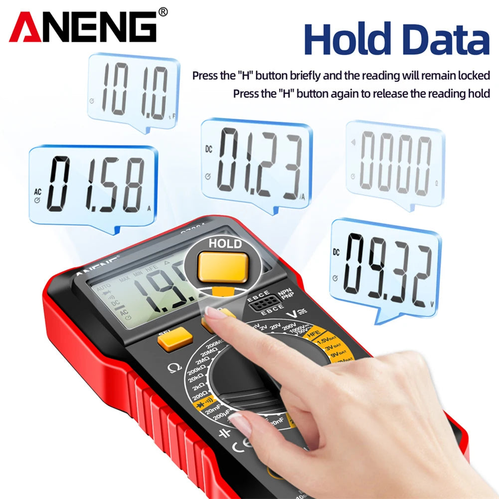 Digital Multimeter Votage Current Ohm Test Tool Large Screen Voltage Detector Auto-Ranging 2000 Counts Handheld Electrical Tools