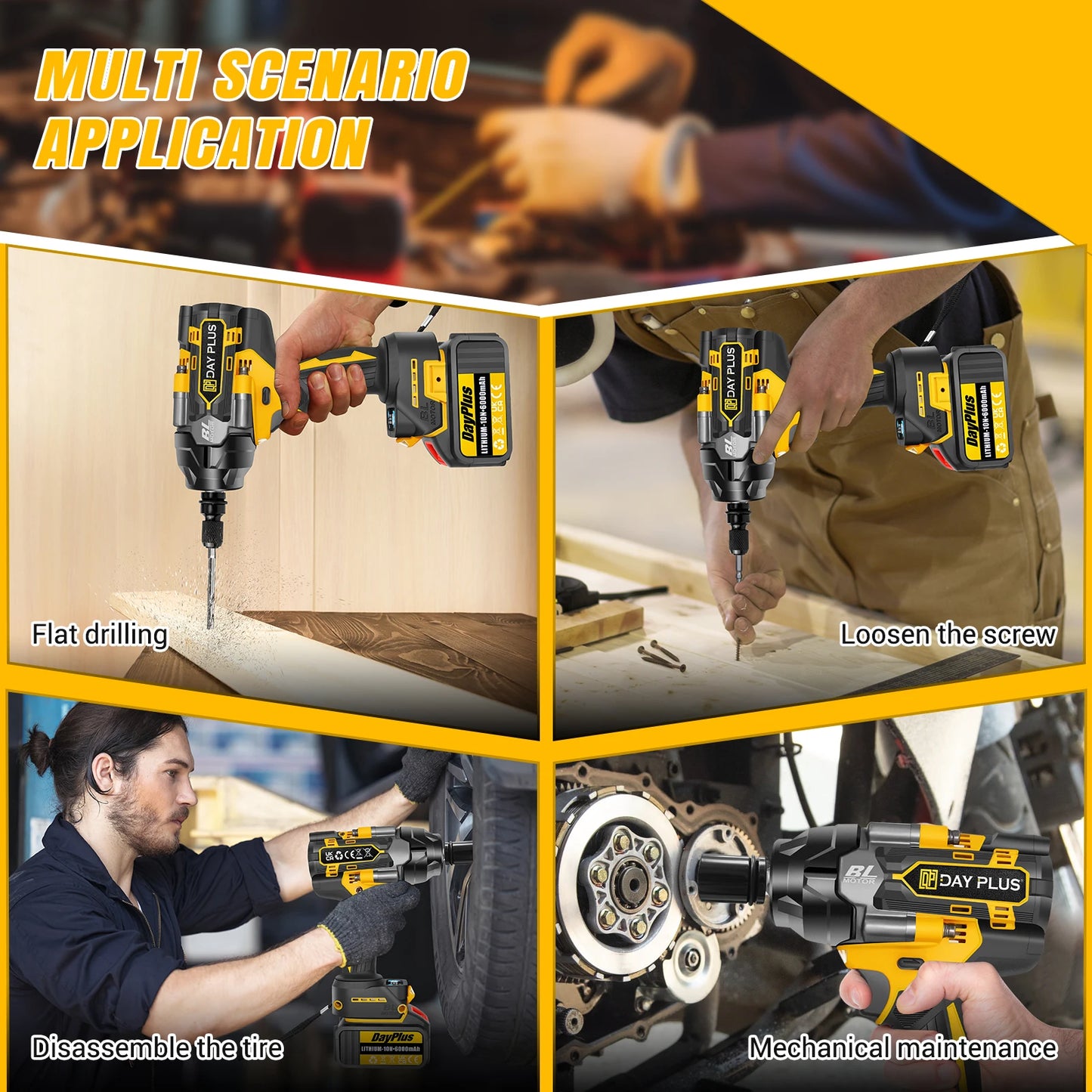 High Torque Impact Wrench Electric Cordless Driver Car Repair Wheel Nut Gun Set With Battery