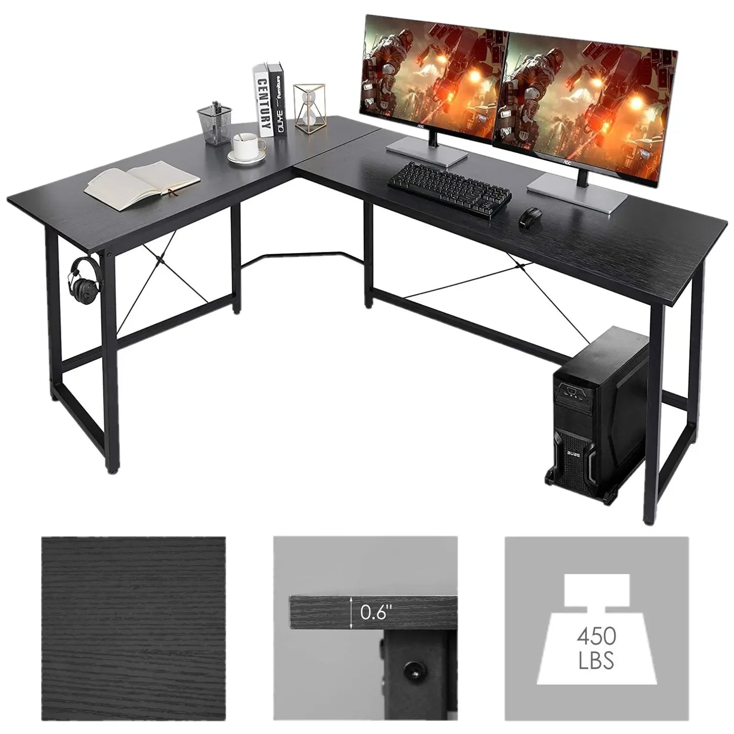 Homfa 66"(176cm) L Shape Desk Computer Gaming Laptop Desk Home Office Corner Workstation Table Study Desk 190cm x 120cm x 75cm