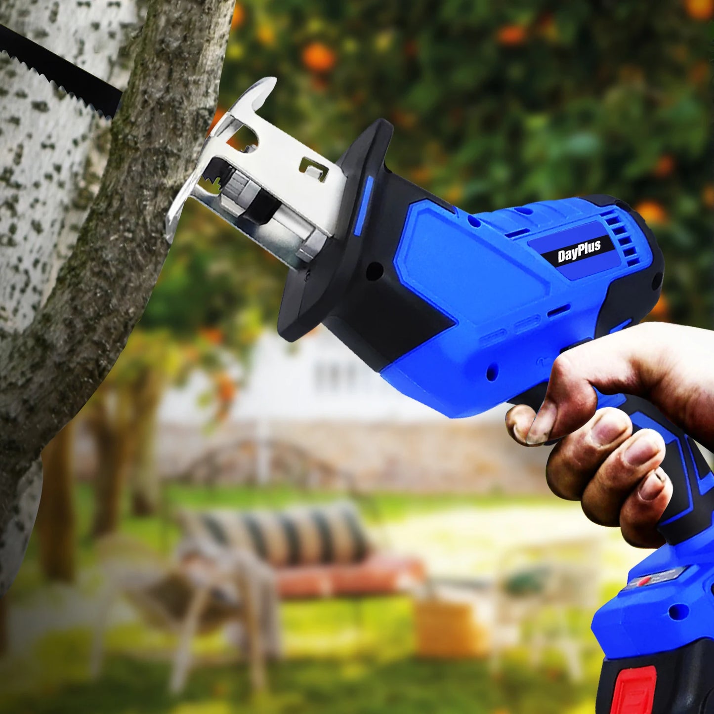 DayPlus Brushless Reciprocating Saw 21V Electric Cordless Reciprocating Saw for Cutting Wood and metal With Battery & 4 Saw Blades