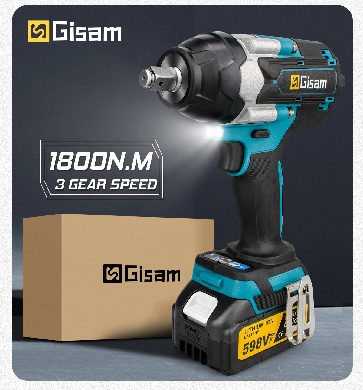 Gisam Torque Brushless Electric Impact Wrench 1/2 inch Impact Gun Cordless Wrench Power Tool For Makita 18V Battery Pin