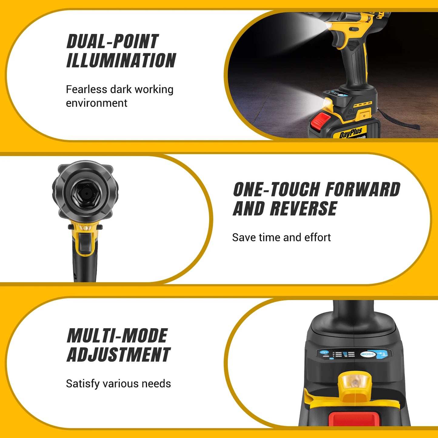 High Torque Impact Wrench Electric Cordless Driver Car Repair Wheel Nut Gun Set With Battery
