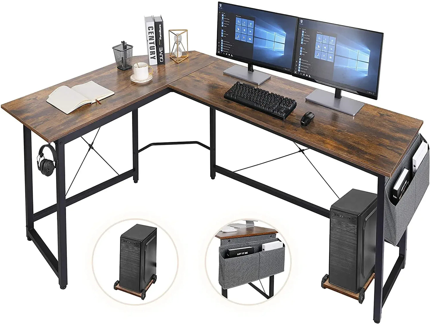 Homfa 66"(176cm) L Shape Desk Computer Gaming Laptop Desk Home Office Corner Workstation Table Study Desk 190cm x 120cm x 75cm